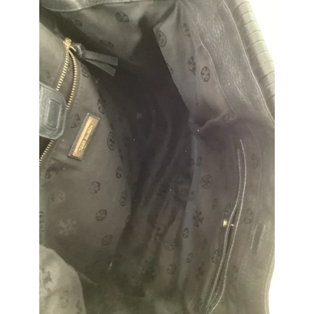 Tory Burch Marion Black Leather Slouchy Tote Bag Braided Handles